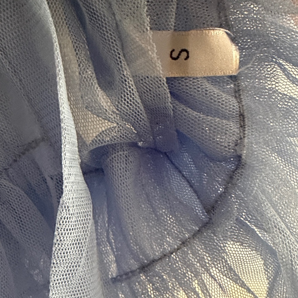 Sheer Ruffle Peplum Button-Front Top - Light Blue - Picture 2 of 5